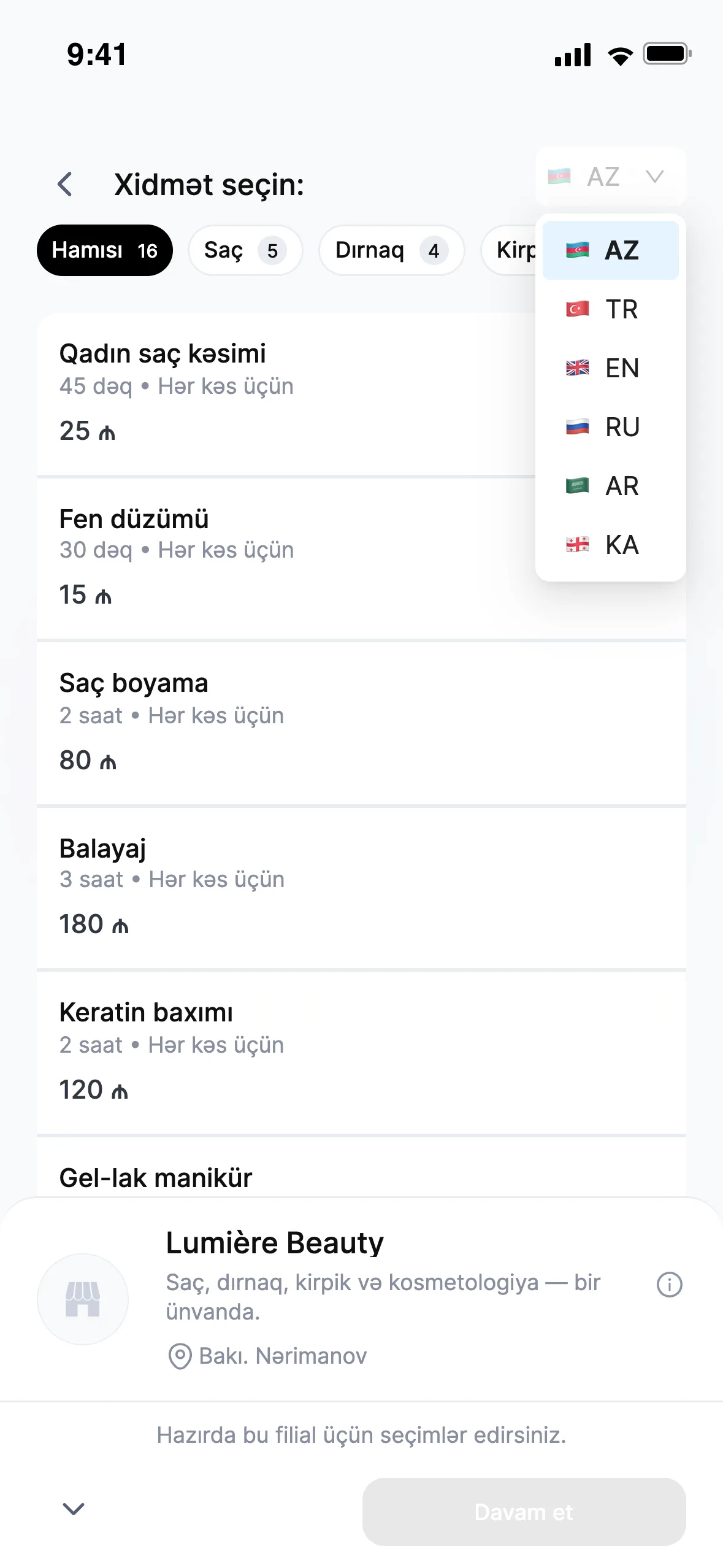Müştəri çəkiliş növünü, fotoqrafı və boş saatı özü seçir.