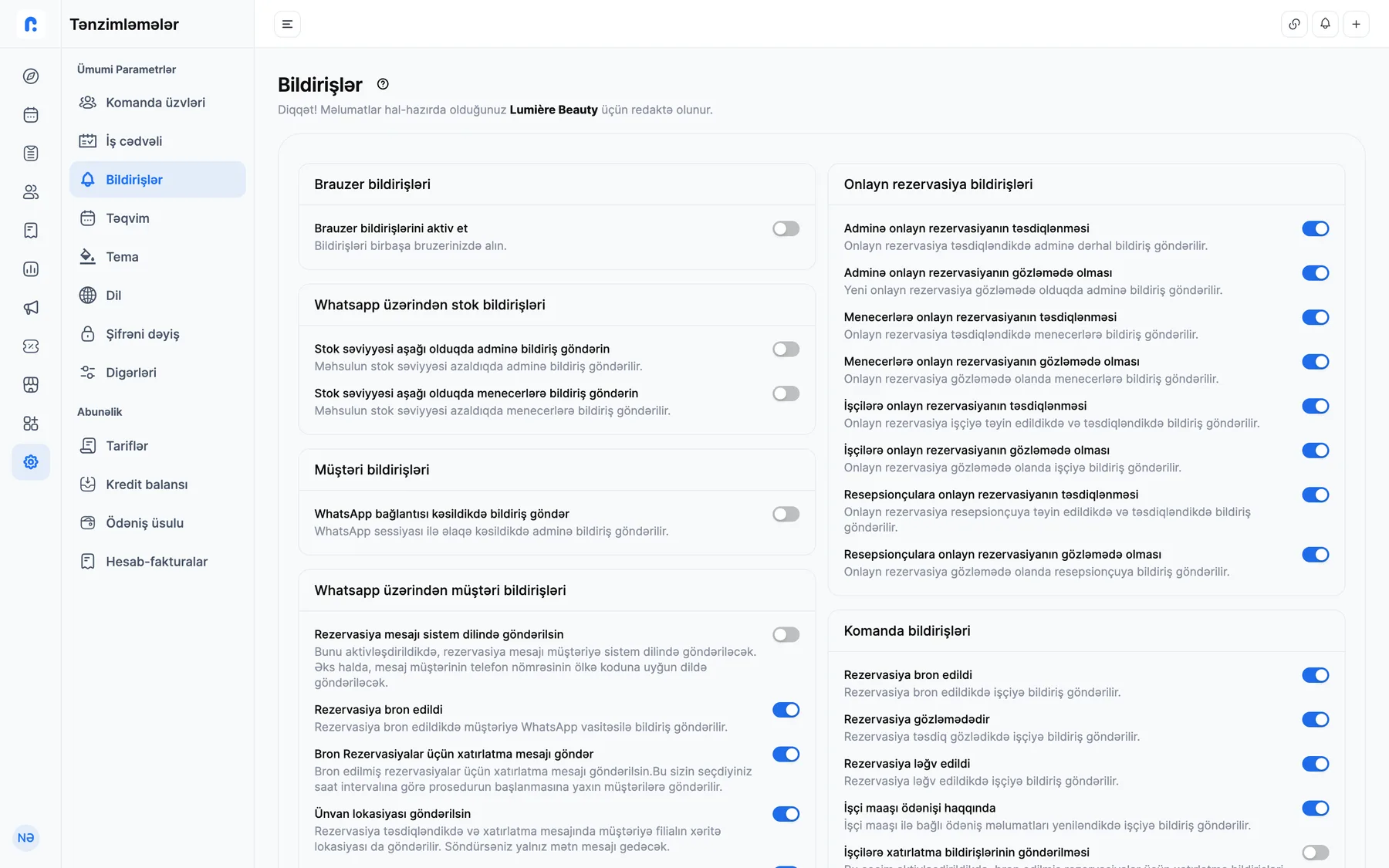 Rezneed-də WhatsApp nömrəsinin qoşulması və xatırlatma ayarları