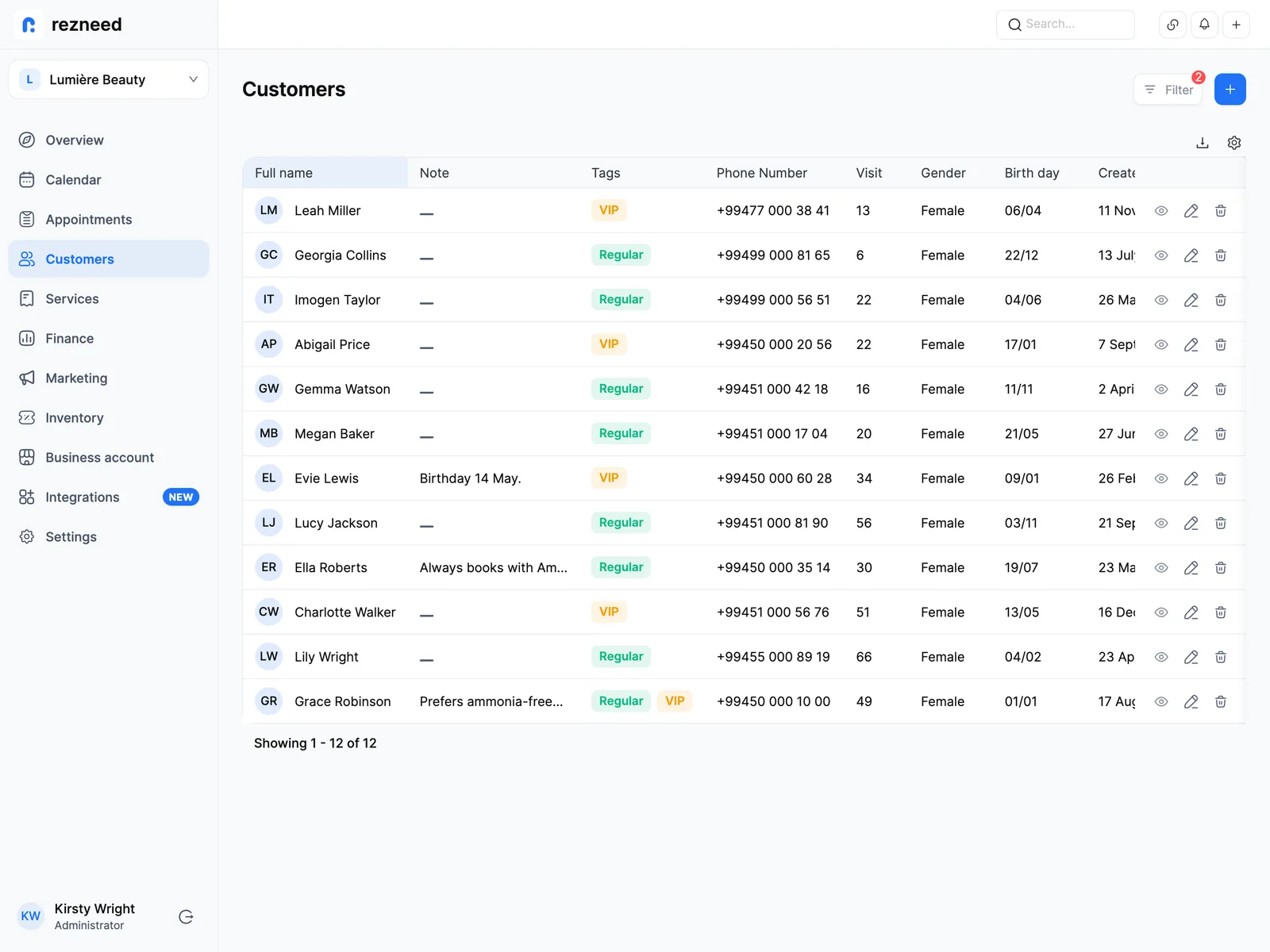 Client database: recognise every client on their second visit