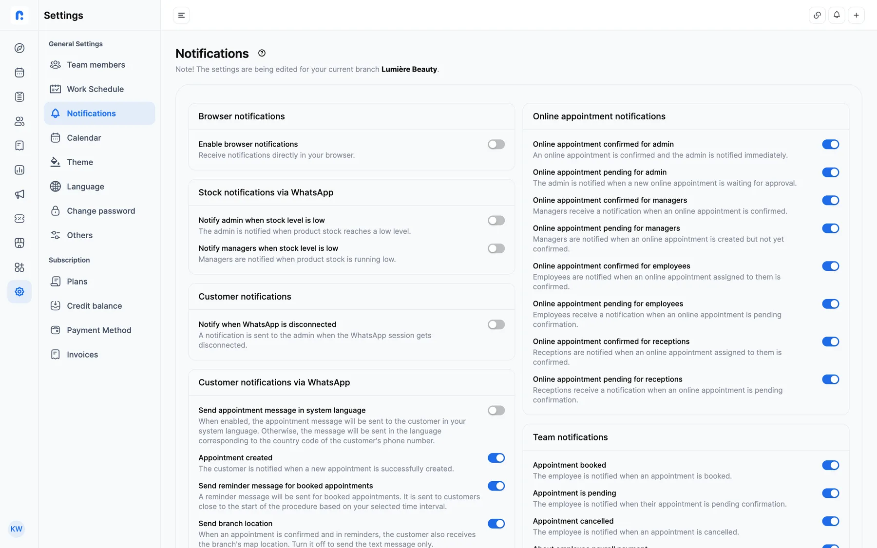 Connecting a WhatsApp number and reminder settings in Rezneed